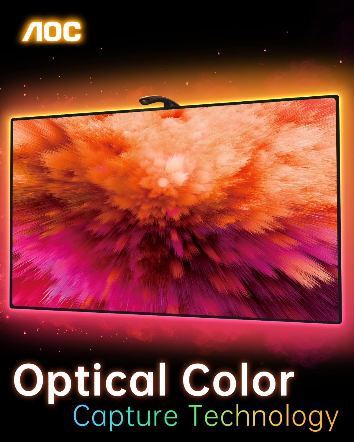 AOC TV LED Backlight, TV Lights That Change with TVs for 55-65 inch Screen, RGB Strip Lighting with Sensor, Syncs Behind The Monitor, Smart App Control, Movie Game Music & DIY Mode, 14.8FT
