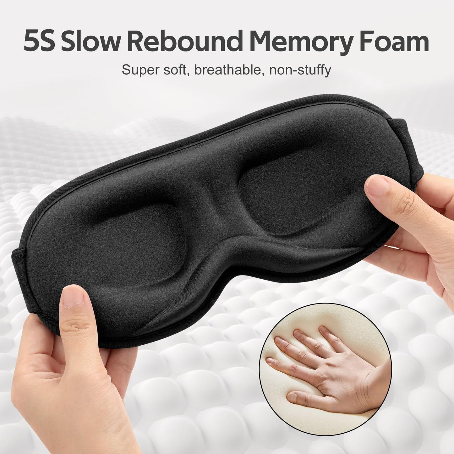 Vynix Sleep Mask for Men Women - 100% Blackout Eye Masks for Sleep - 3D Soft Sleeping Mask for Side Sleepers - Zero Pressure Lash Extensions Eye Cover Shade for Airplane Travel Essentials, Black