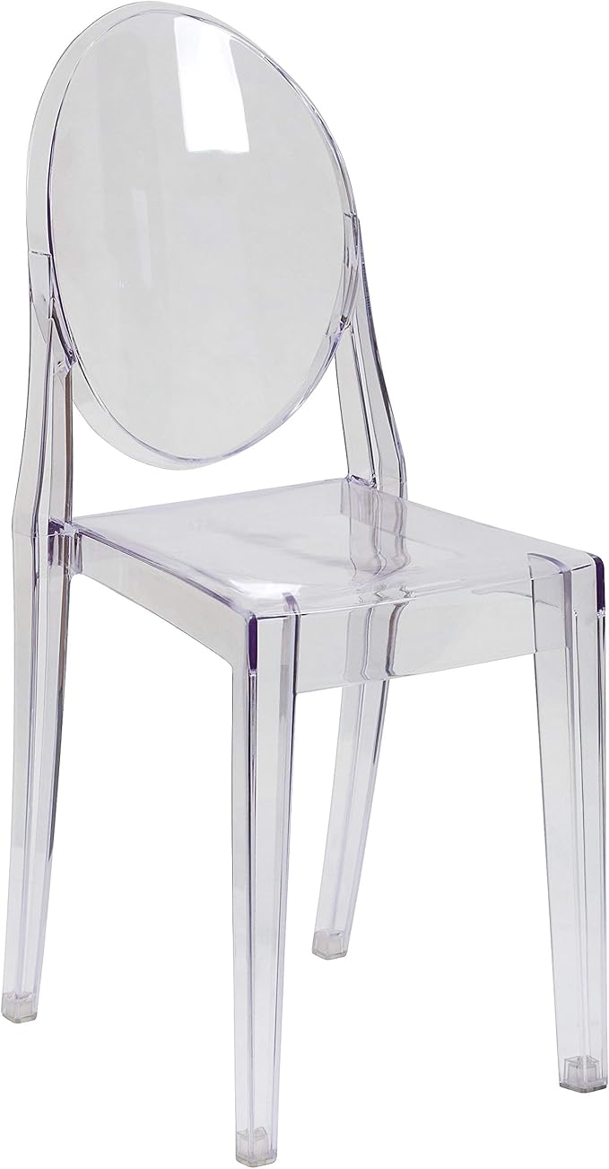 Flash Furniture Cheryl Indoor/Outdoor Ghost Accent and Dining Chair with Contoured Seat, Stackable Transparent Restaurant ...