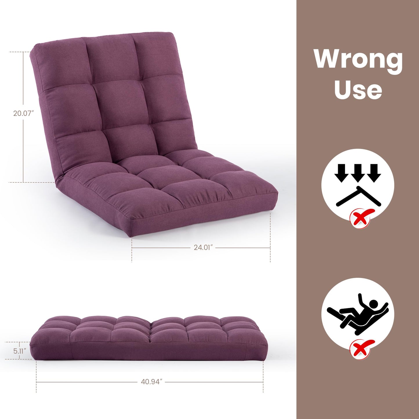 HOMYEDAMIC Floor Chair with Back Support with 6 Adjustable Position, Recliner, Folding Gaming, Meditation Chair for Adults (Purple)