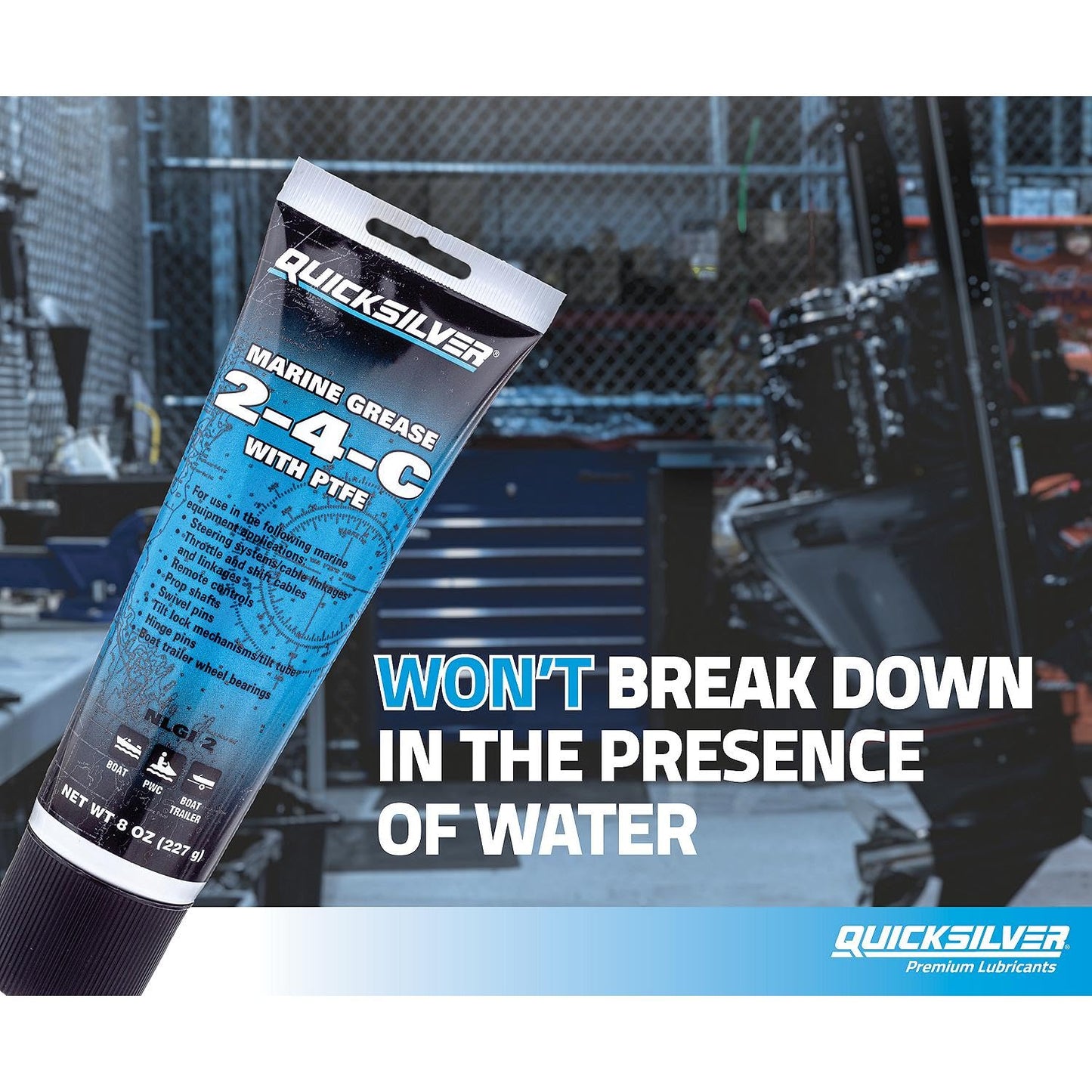 Quicksilver 802859Q1 2-4-C Marine Grease with Teflon, Multi-Purpose Marine Lubricant – 8 oz. Tube