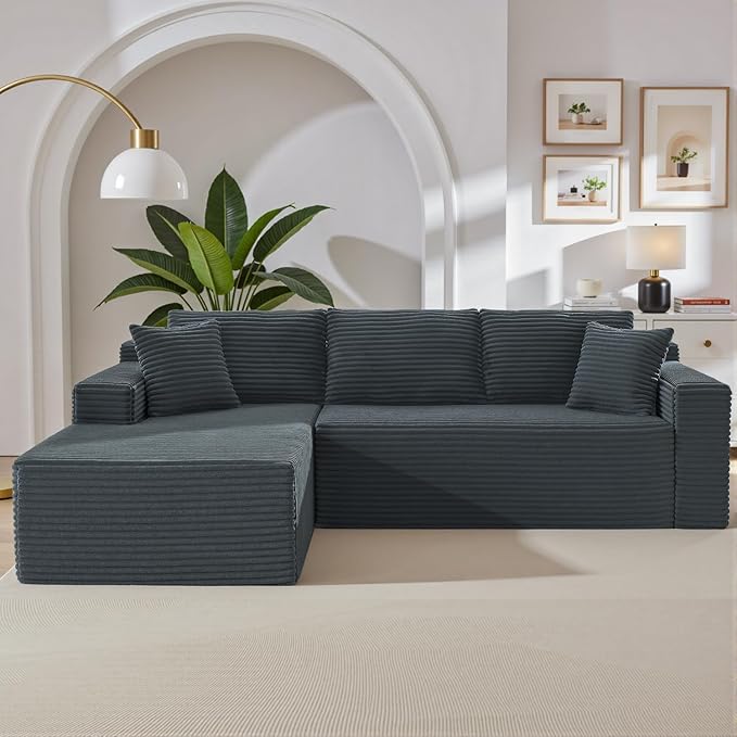 105 Inch Cloud Sectional Couch,Modern Modular Sectional Sofa with Deep Seat,Corduroy Boneless Couches with L-Shape Chaise for Living Room Bedroom,No Assembly Required (Dark Grey, Left Facing Chaise)