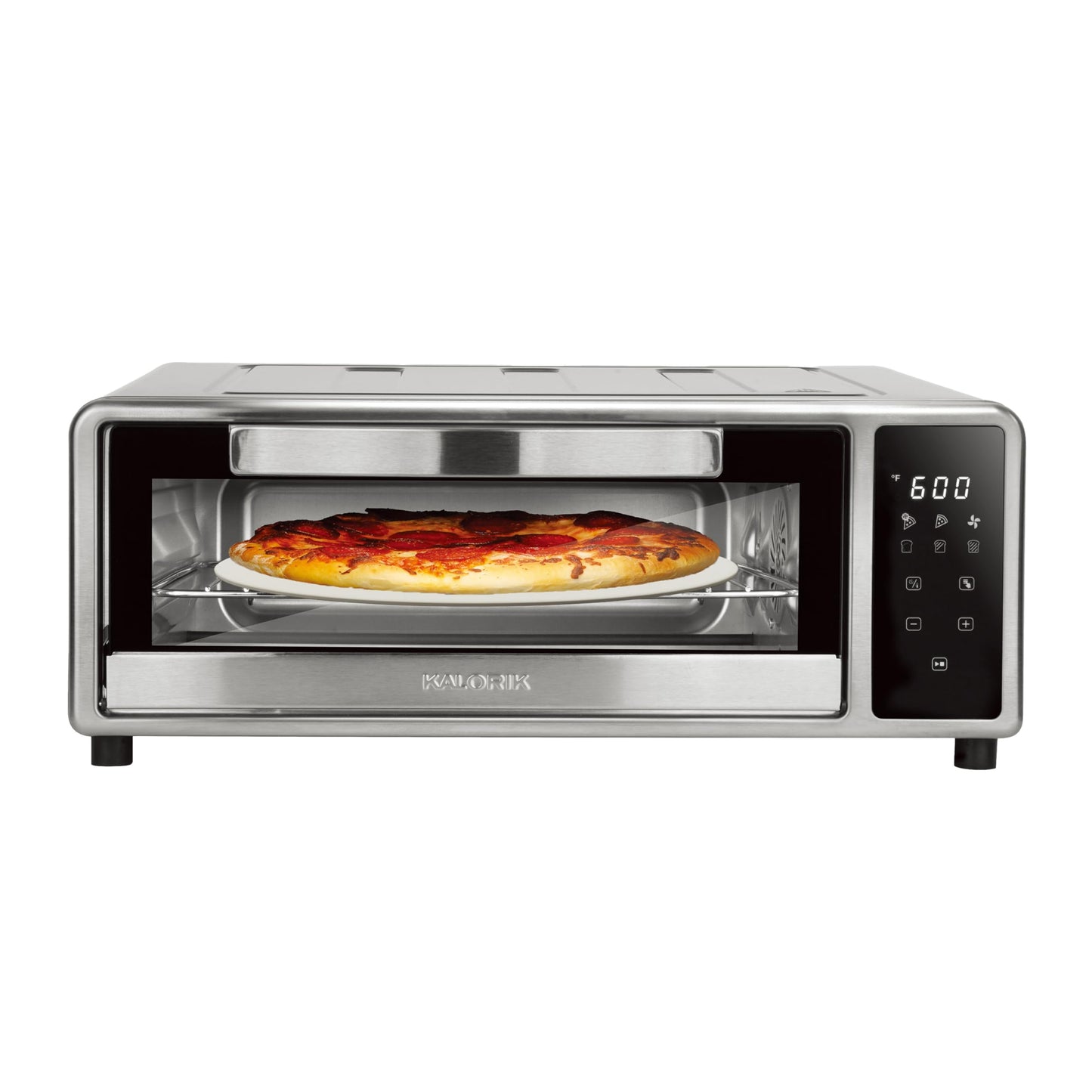 Kalorik MAXX Air Fryer Pizza Oven with Stone, Turbo-Heat Technology Up To 600F Featuring Touchscreen Controls with 6 Preset Functions Fits 12-Inch Pizzas, 1700-Watts, Stainless Steel