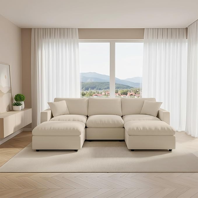 Cloud Couch Modular Sectional Sofa, 95.4" 5-Seater U Shaped Sectional Couches for Living Room, Convertible Cloud Sofa with Ottoman, Down Filled Wide & Deep Seat, Removable Washable Cushion Covers