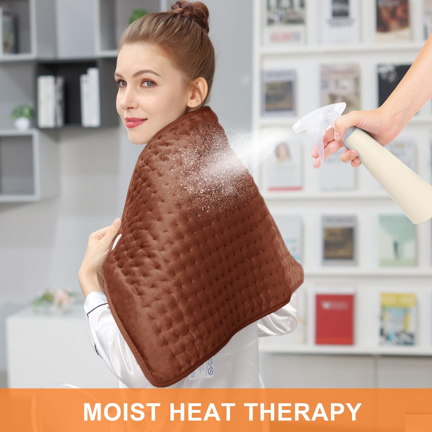 Deepsoon Heating Pad,Electric Heating Pads for Back,Neck,Abdomen,Moist Heating Pad for Shoulder,Knee,Arms,Legs,Dry/Moist Heat & Auto Shut Off,Christmas Gifts for Men and Women,Brown,33x17 Inch