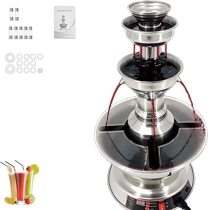 KPOUYYDS 3-Tier Red Wine Fountain Machine 3.5L Juice Champagne Electric Beverage Dispenser with LED Lighted Base Cocktail ...