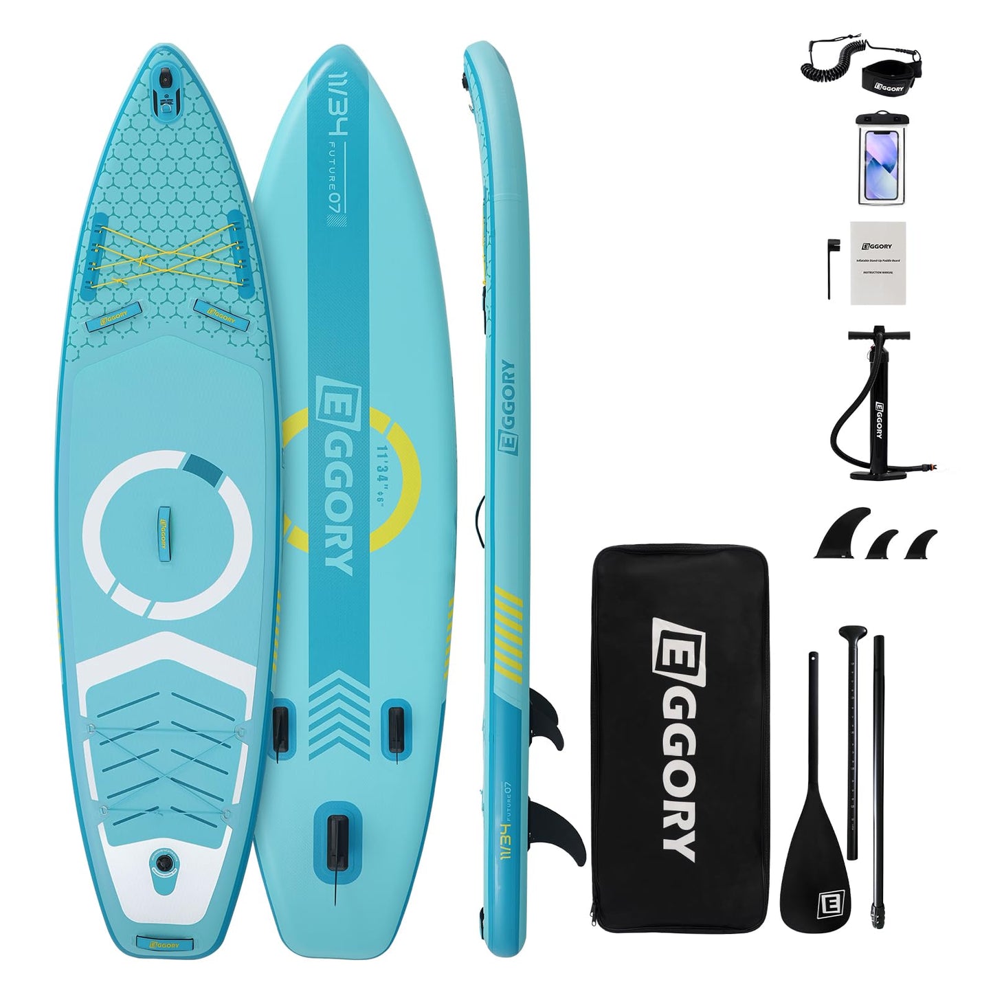 Inflatable Paddle Board,Stand Up Paddle Board Set, Extra Wide SUP Board with Removable Fin, Floating Paddle, Hand Pump, Waterproof Phone Pouch,Traveling Board