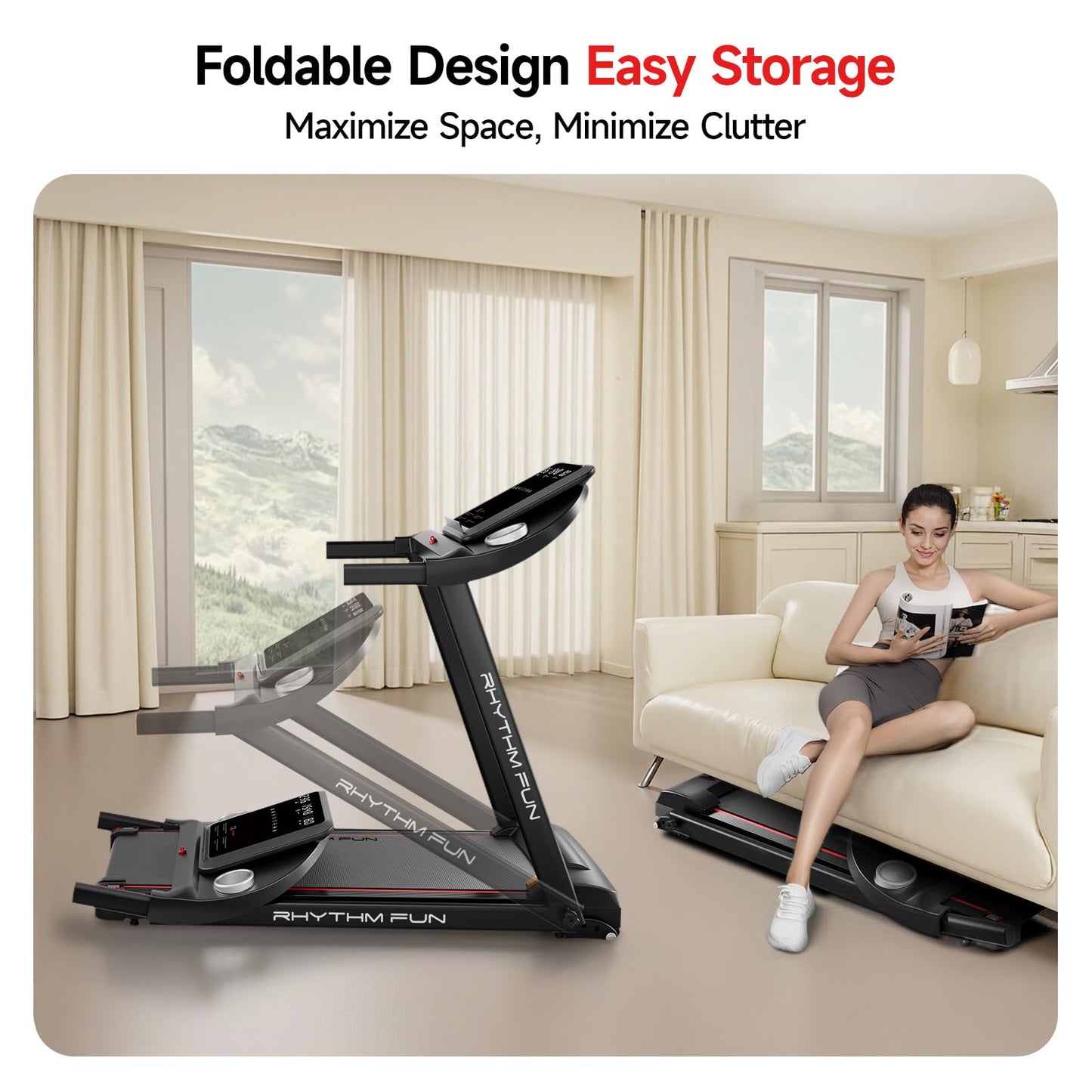 RHYTHM FUN 8.0 MPH Treadmills for Home, Running Walking Pad Treadmill with Incline up to 8%, Foldable Treadmill with Handle Bar, Low Noise Walking Pad for 300 lbs