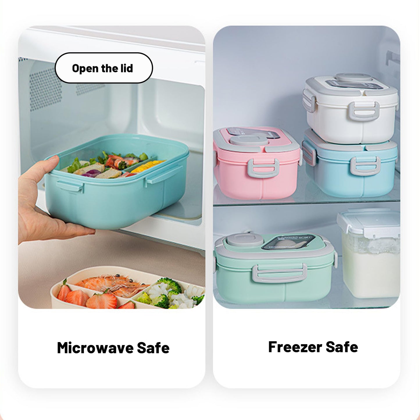 Tinaforld Adults Bento Lunch Box,Salad Container Large 43oz Salad Bowl, Bento-Style Tray for Toppings, 3oz Sauce Container for Dressings, and Built-In Reusable Fork (Blue)