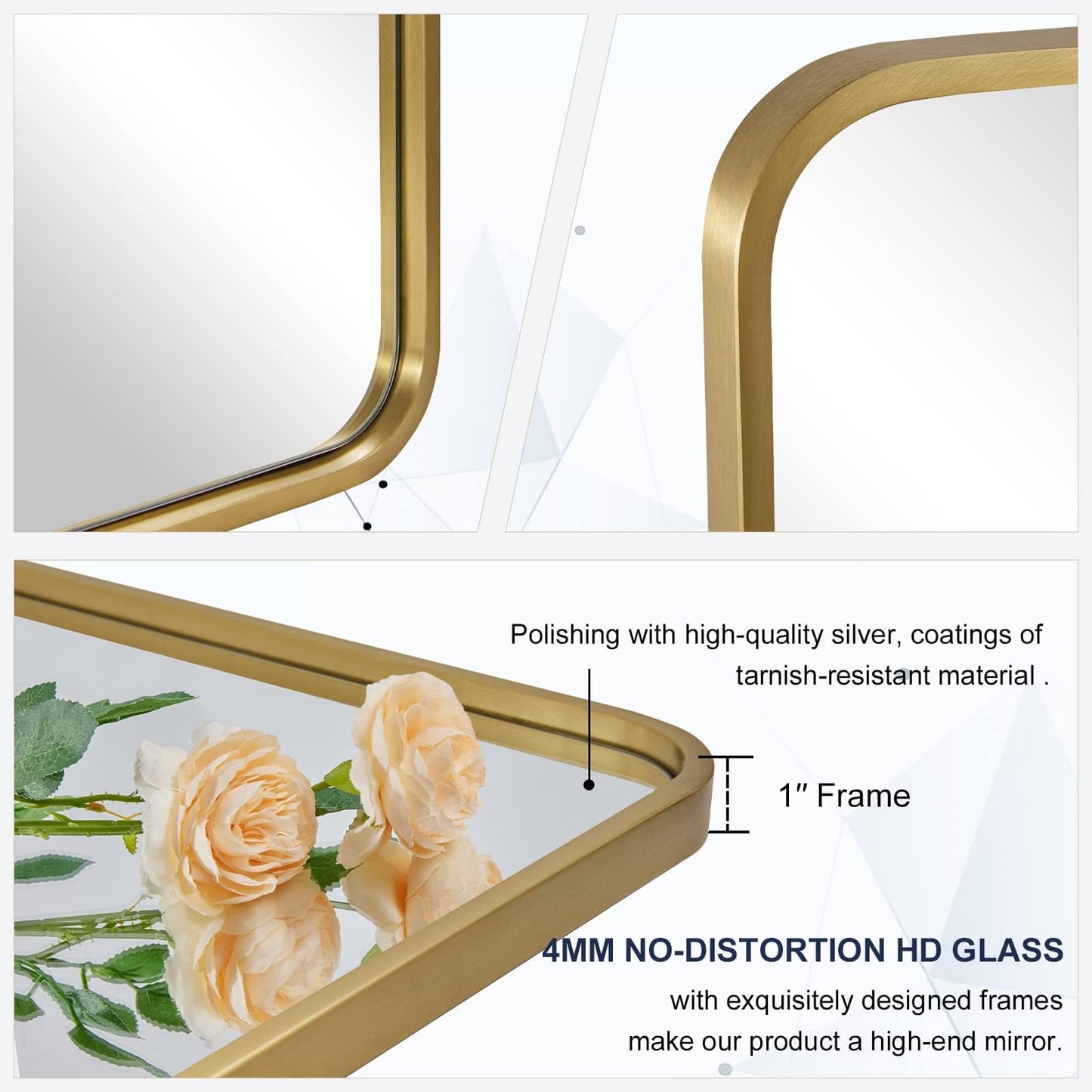 ANDY STAR Gold Bathroom Mirror for Wall, 30x36’’ Brushed Gold Mirror, Rounded Rectangle Mirror for Vanity in SUS304-Anti-Rust, Wall-Mounted Horizontal/Vertical 1’’ Deep
