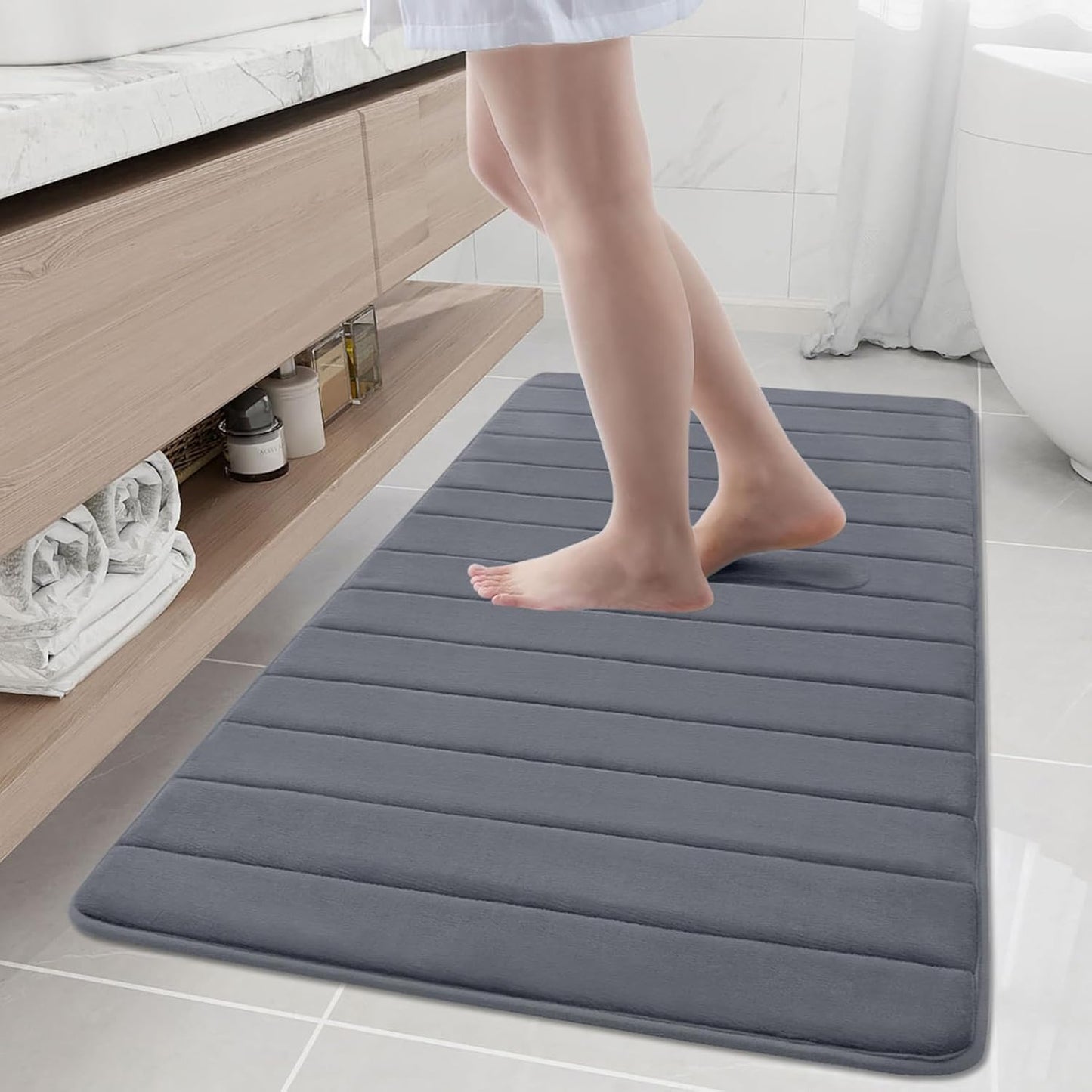 Buganda Memory Foam Bath Mat, 50" x 30", Ultra Soft and Non-Slip Bathroom Rugs, Water Absorbent and Machine Washable Bath Rug Runner for Bathroom, Shower, and Tub, Dark Grey