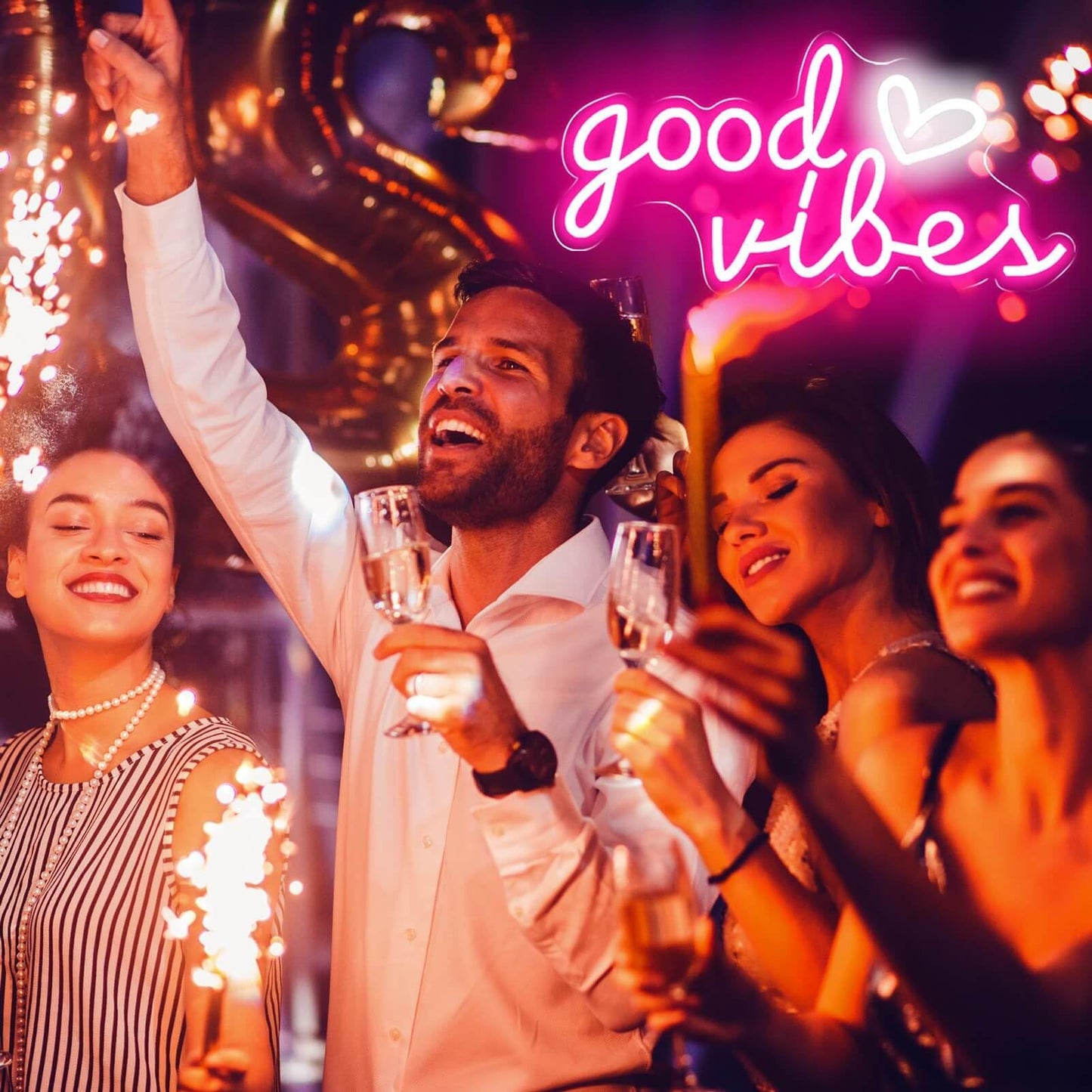 HOHOSIGN Good Vibes Neon Sign for Wall Decor Neon Lights Sign, 16"x8" Heart and Good Vibes LED Signs for Bedroom Wall, USB Operated Pink Goodvibes LED Neon Lights Signs for Game Room Christmas Decor