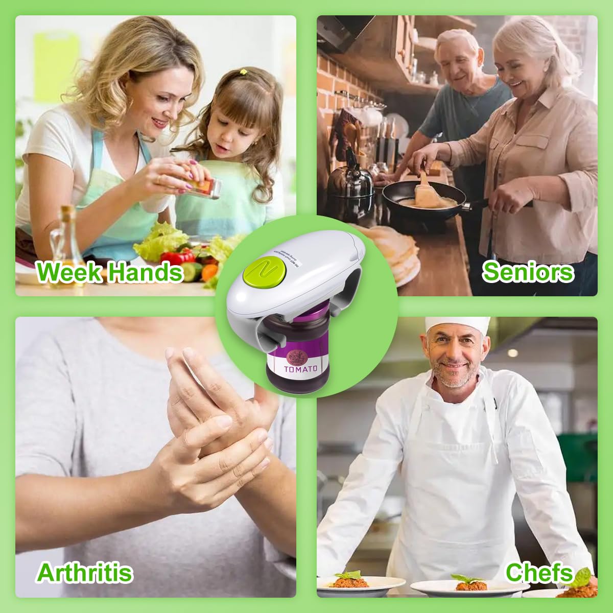 Automatic Jar Opener for Elderly and Arthritis, One-Button Electric Jar Opener for Weak Hands, Fits Most Jars, Ideal Kitchen Aid & Gift