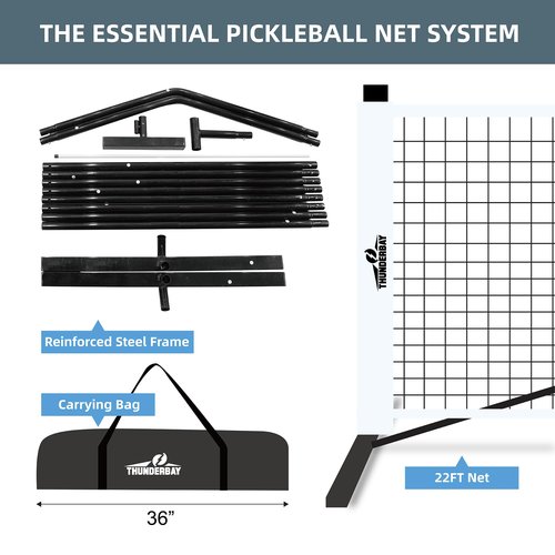 THUNDERBAY Portable 22FT Pickleball Net, Game Standard Size, Anti-sag Design, Stable Metal Frame and Powerful PE Net
