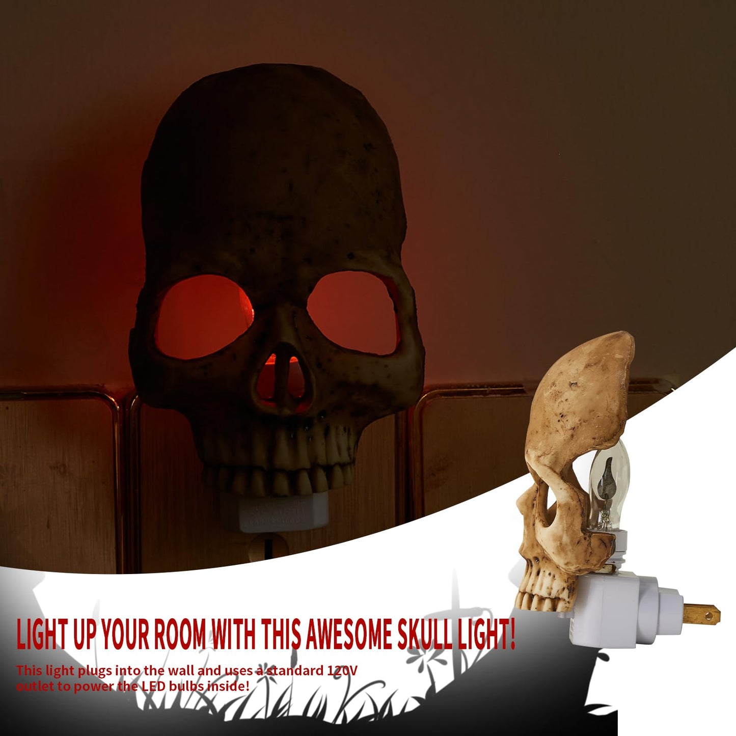 chefensty Human Skull Light Night Light,Halloween Night Light,2023 New Halloween Skull Night Light,Halloween Horrible Light Decoration for Halloween Party and Home Decor (Grey)