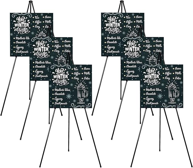 Mutualsign 6 Packs Easel Stand for Display Easels for Signs Black Easel Floor Tripod Standing Poster Easel, Lightweight Me...