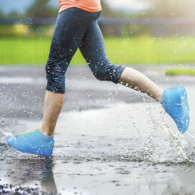 Silicone Waterproof Shoe Covers, Upgrade Reusable Overshoes with Zipper, Resistant Rain Boots Non-Slip Washable Protection for Women, Men (L (Women 7.5-10.5, Men 6.5-9), Blue)