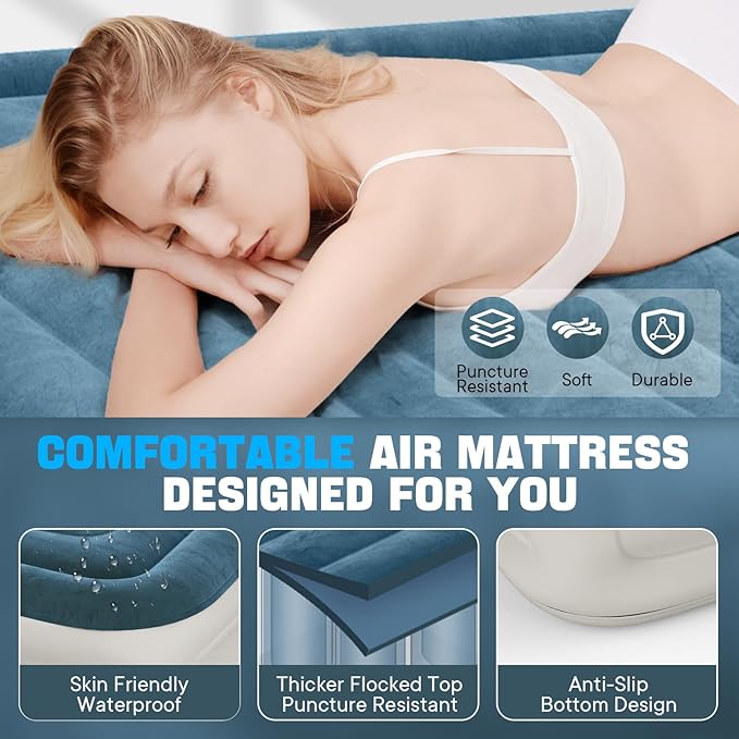 VOSSER Twin Air Mattress with Built-in Pump,Fast & Easy Inflation/Deflation Inflatable Mattress, Foldable Blow Up Mattress with Storage Bag, Inflatable Bed for Home, Camping & Guests