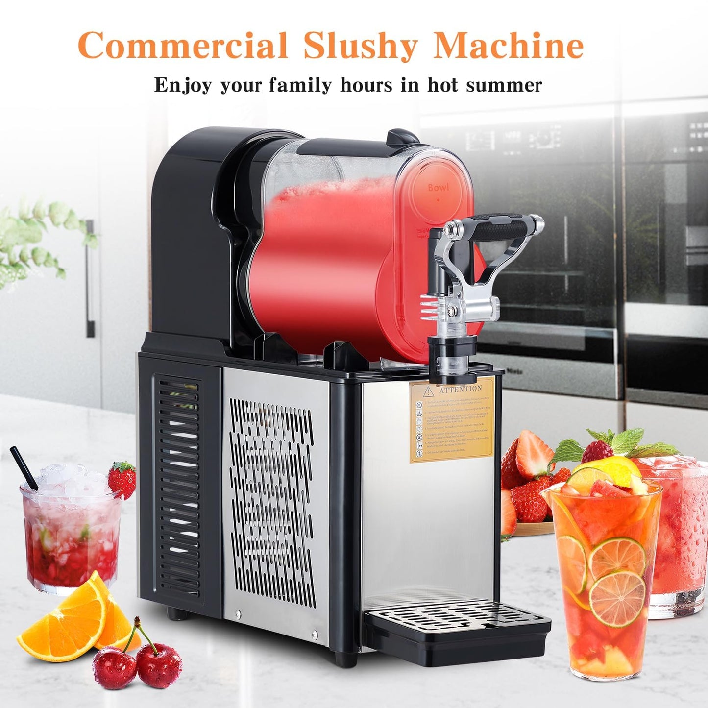 3L/0.8 Gal Commercial Slushie and Icee Machine, 300W Stainless Steel Frozen Drink and Margarita Maker, Self-Cleaning Slushy Machine for Home, Cafes, Restaurants, Smoothies