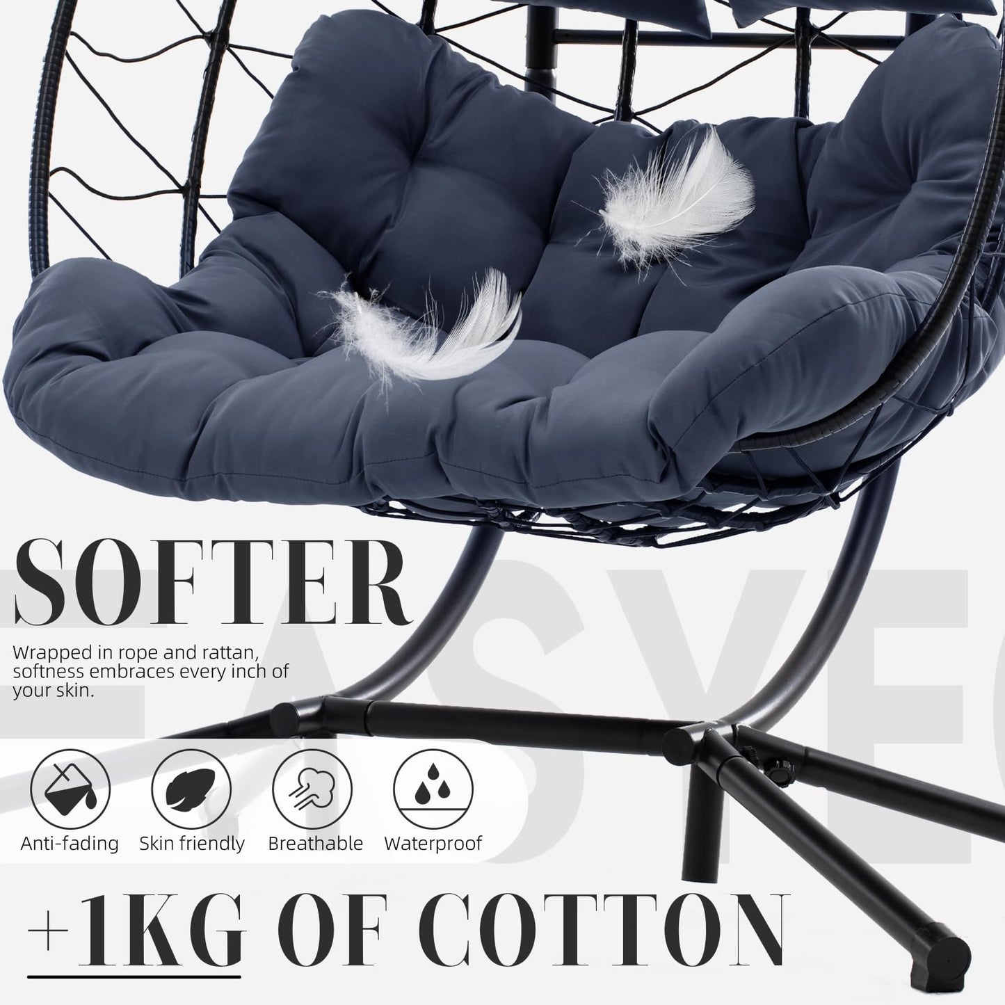 Easyego Double Egg Chair with Stand Hammock Swing Chair 2 Person Outdoor Indoor Hanging Loveseat with UV Resistant Removable Cushion for Patio Living Room-660LBS Capacity, Grey