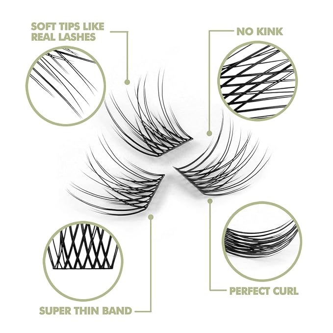 DIY Eyelash Extension, Glue Bonded Band Individual Lash 12 Clusters Natural Lashes Set, Home Eyelash Extension, C curl Lashes Pack (10MM-Natural)