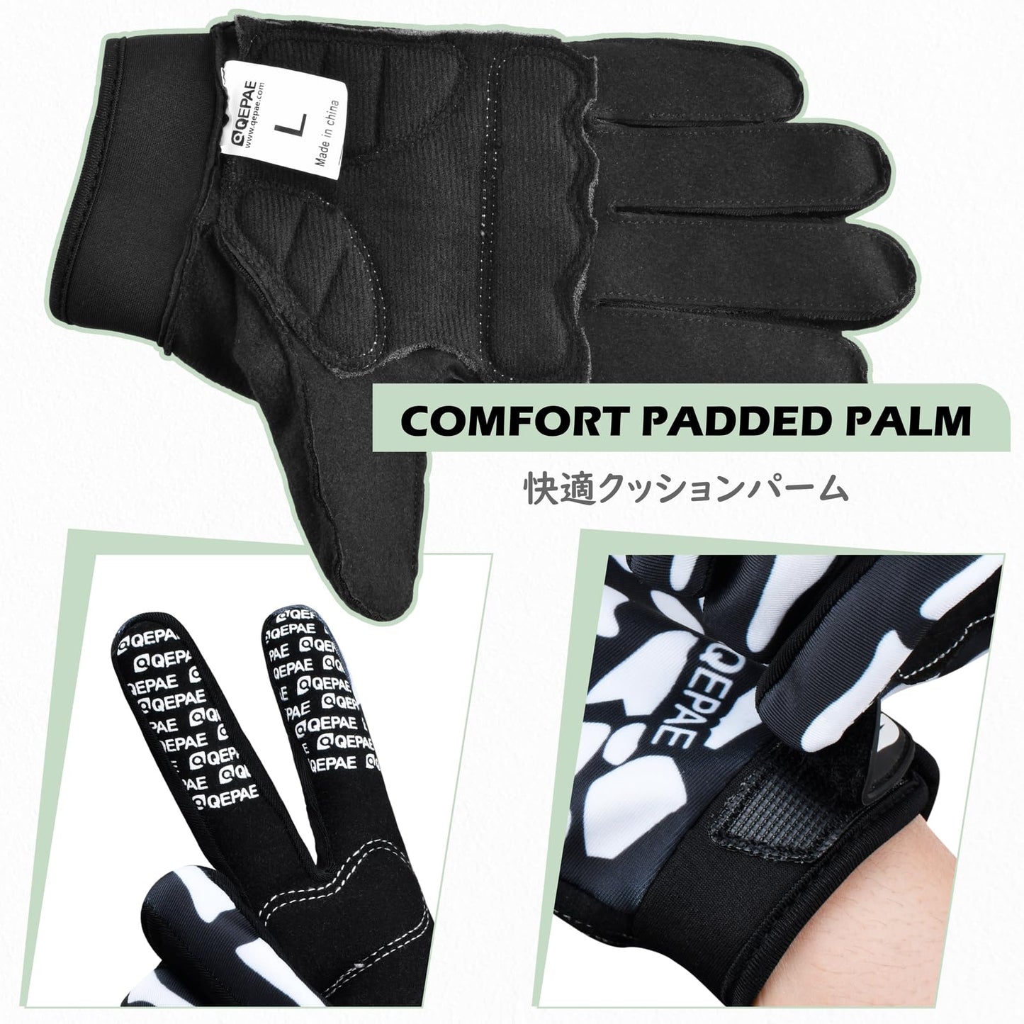 TRIWONDER Skeleton Gloves Cycling Gloves Skull Gloves for Men Women Kids for Bike Bicycle Motorcycles Sports Workout Riding Halloween Breathable Shock-Absorbing (Green - Full Finger, L)