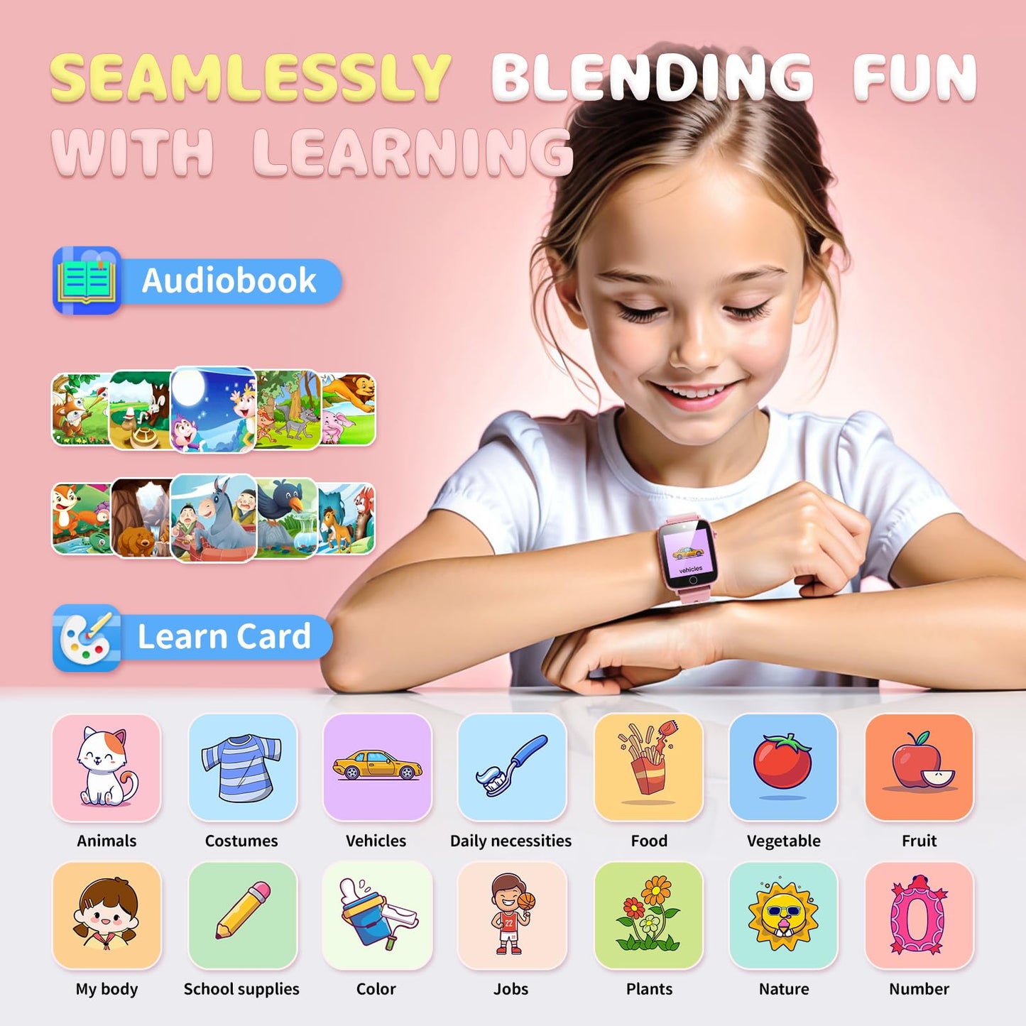 Kids Watches for Girls Toys Age 4-12, ZUODUN Smart Watch for Kids with Camera, 26 Puzzle Games, Alarm Clock, Pedometer, Audiobook, Learn Card, Toddler Watch Birthday Gift for 8 9 10 Year Old Girl