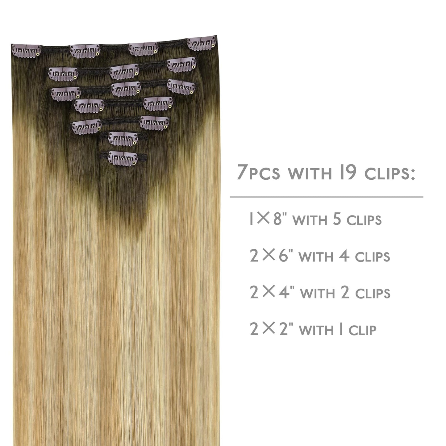 WENNALIFE Clip in Hair Extensions Real Human Hair, 22 Inch 120g 7pcs Remy Hair, Balayage Light Ash Brown to Light White Blonde H
