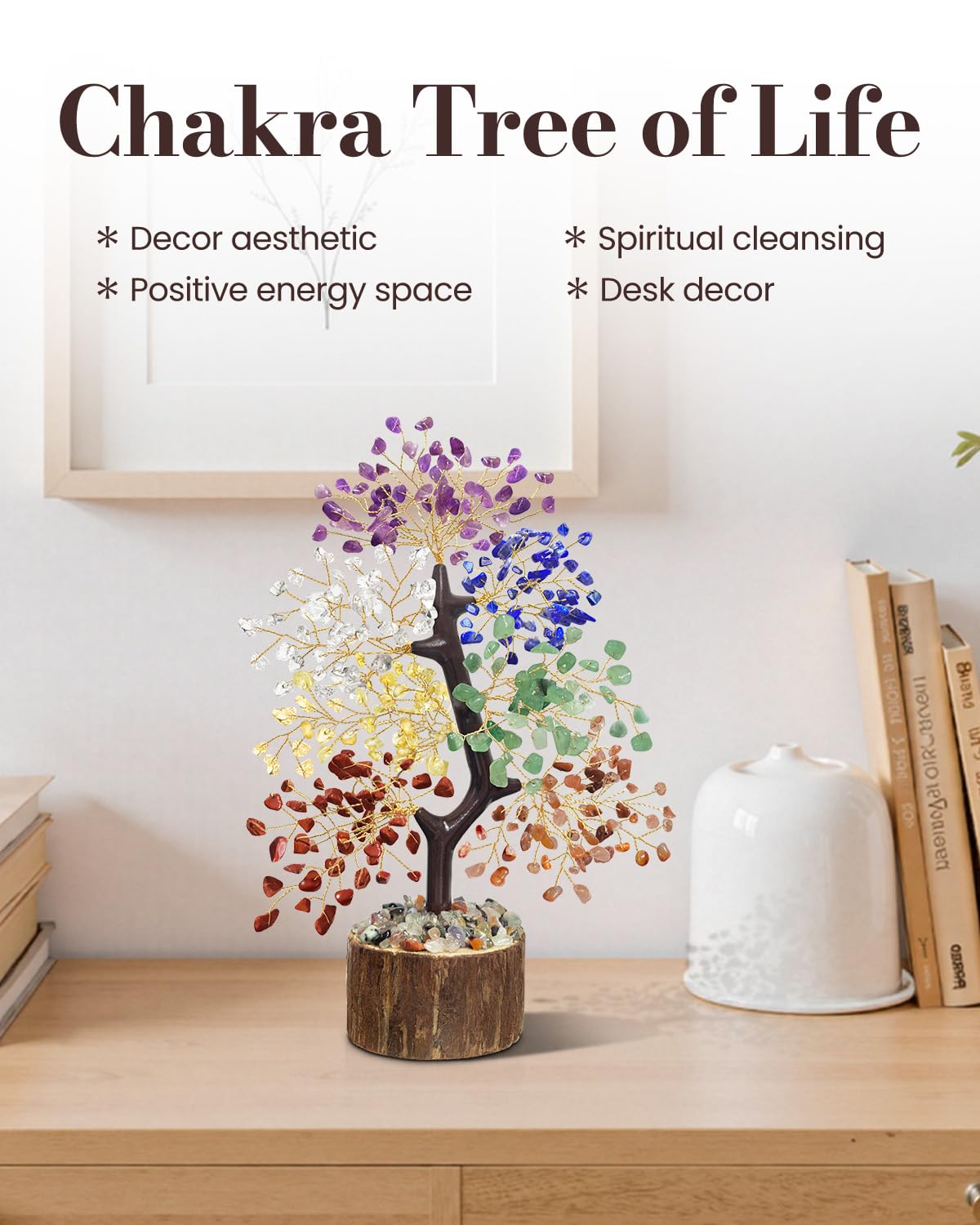 7 Chakra Crystal Tree of Life - Unique Birthday Gifts for Women, Healing Crystal Trees for Home Decor, Office Desk Decor, Positive Energy Spiritual Cleansing for Meditation Crystals and Healing Stones