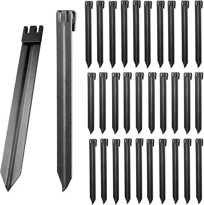 30Pcs 10Inch Black Metal Landscape Edging Stakes, No Installation for Corrugated Garden Landscape Edging/Terrace Board/Grass Barrier/Bender Board/Garden Liner/Tent pegs/Dog Stakes