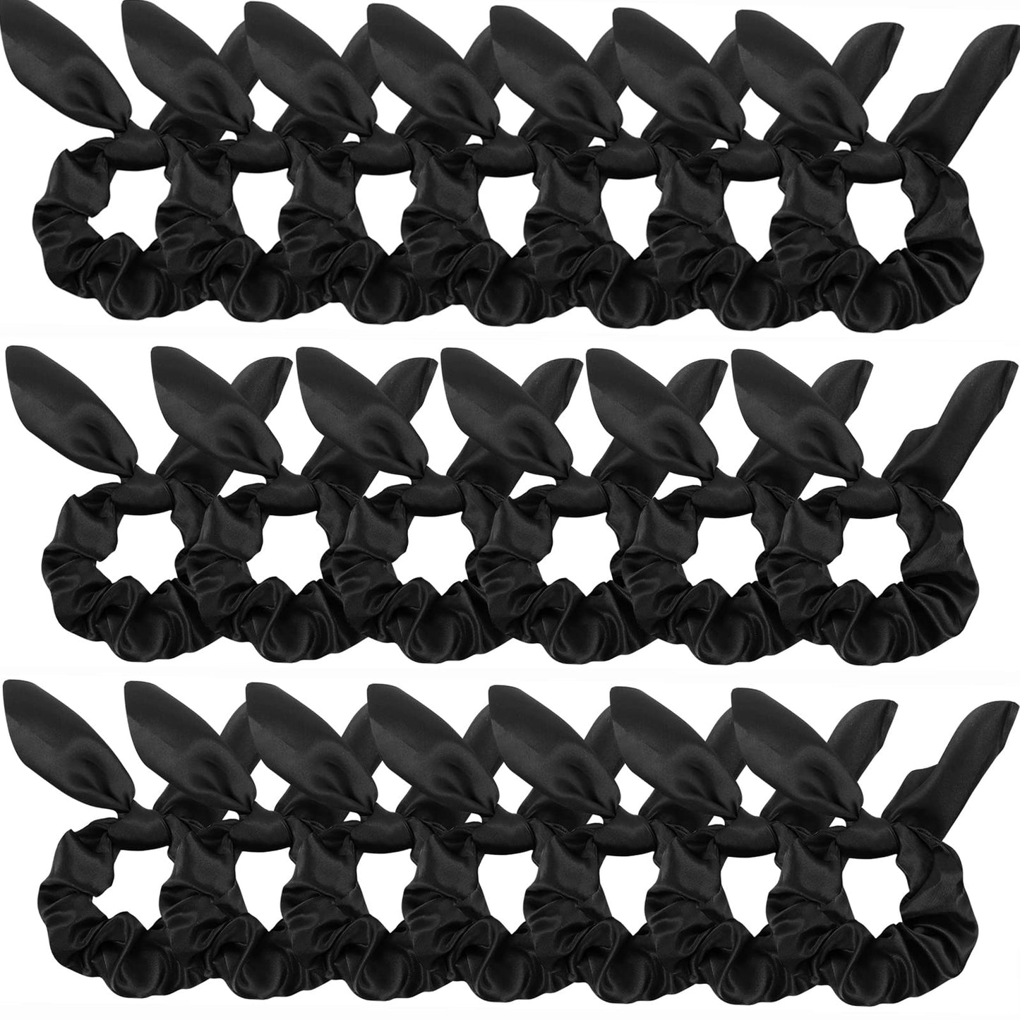 ACO-UINT 20 Pack Black Satin Scrunchies for Women, Hair Ties for Thick Hair, Cute Bow Hair Scrunchies with Ribbon for Girls, 20