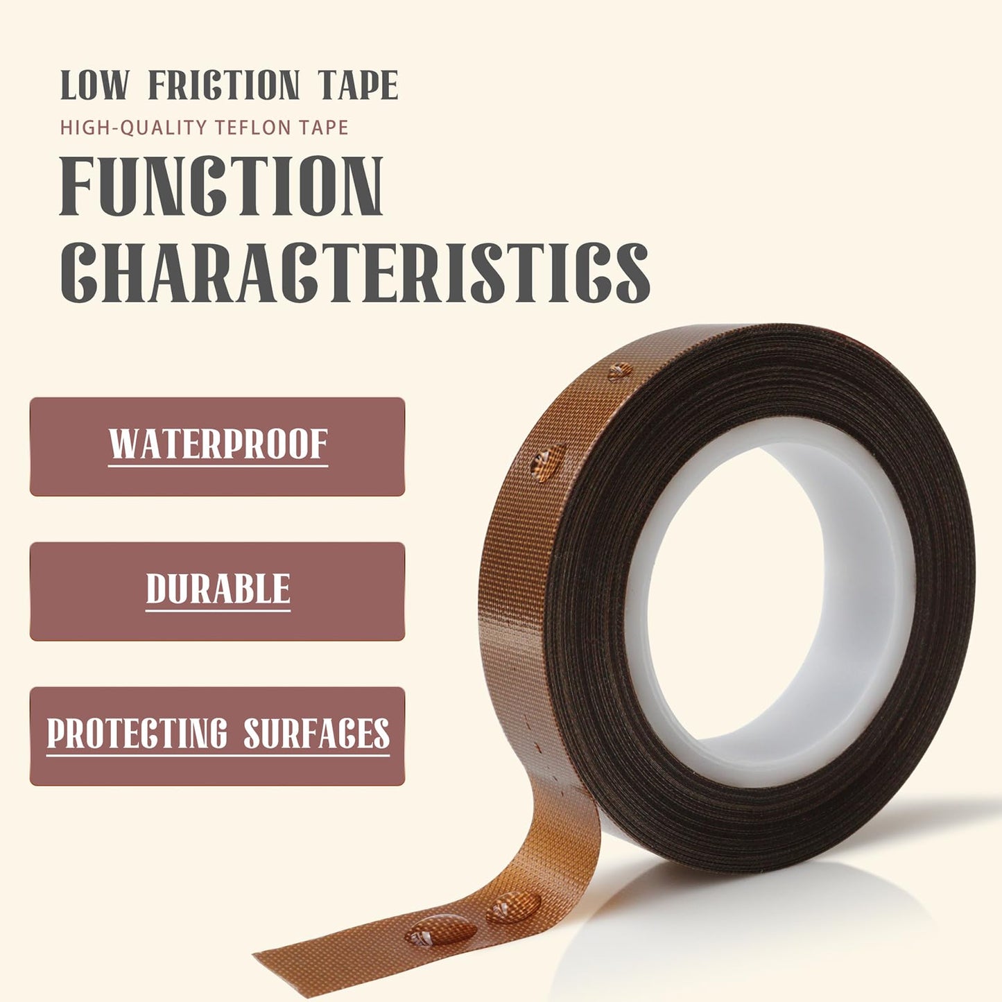 MEBMIK 2 Rolls 1/2 Inch x 33 Feet Low Friction Drawer Slide Tape - Squeak Resistant, Abrasion Resistant Surface Protection Tape for Wood, Cabinet, Curtain, Furniture,Brown