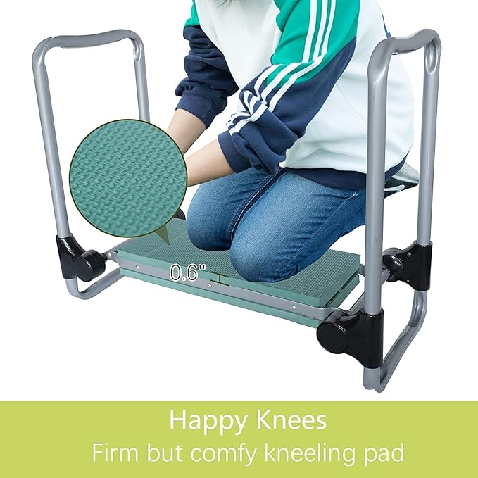 LUCKYERMORE Garden Kneeler and Seat, Kneeling Bench with Tool Pouch and EVA Foam Pad, Foldable Gardening Stool, Gardening Gifts for Parents Seniors, Lightweight & Heavy Duty