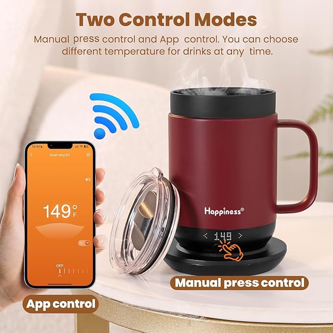 Happiness Smart Heated Coffee Mug,16oz Rechargeable Electric Self Heating Temperature Control Coffee Cup