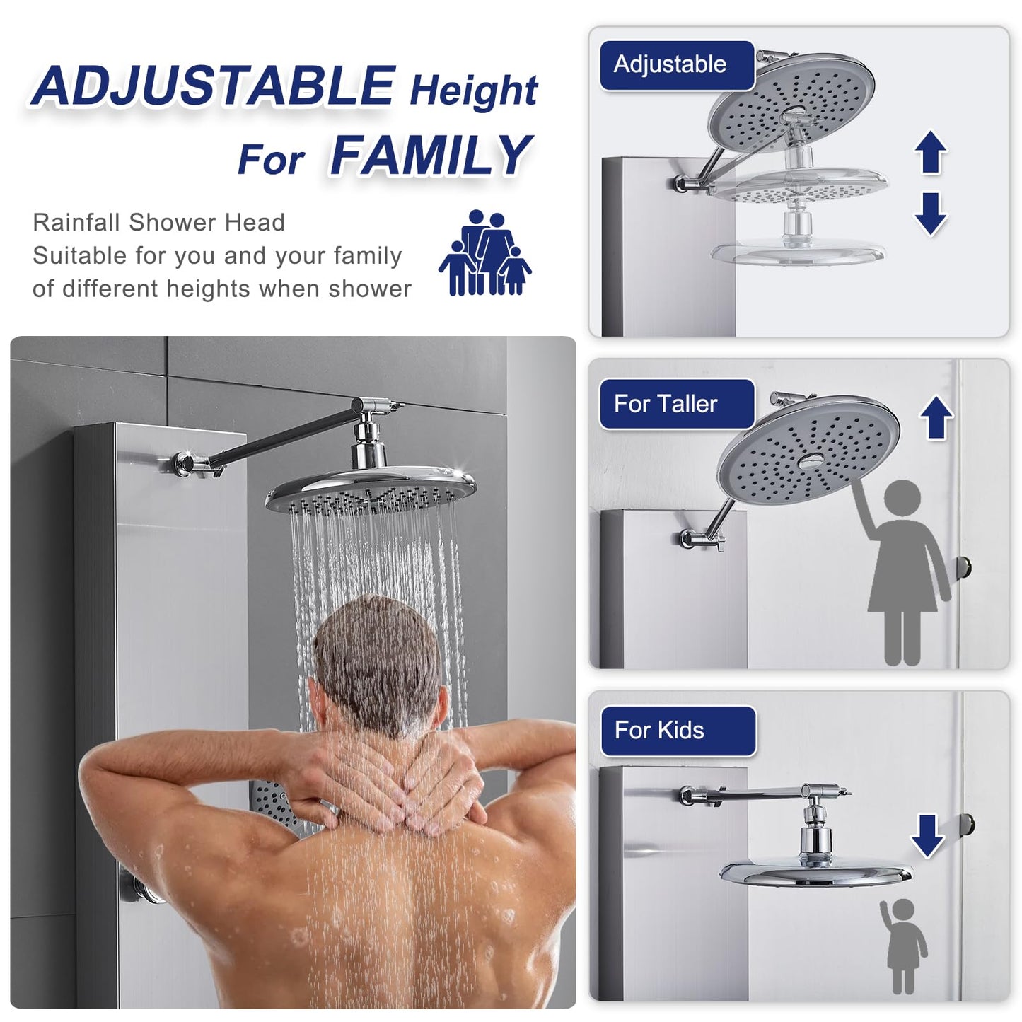 ROVATE Shower Panel Tower System 304 Stainless Steel, Shower Panel System with Adjustable Rainfall Shower Head, 6 Body Massage Jets and 5 Functions Handheld, Brushed Surface