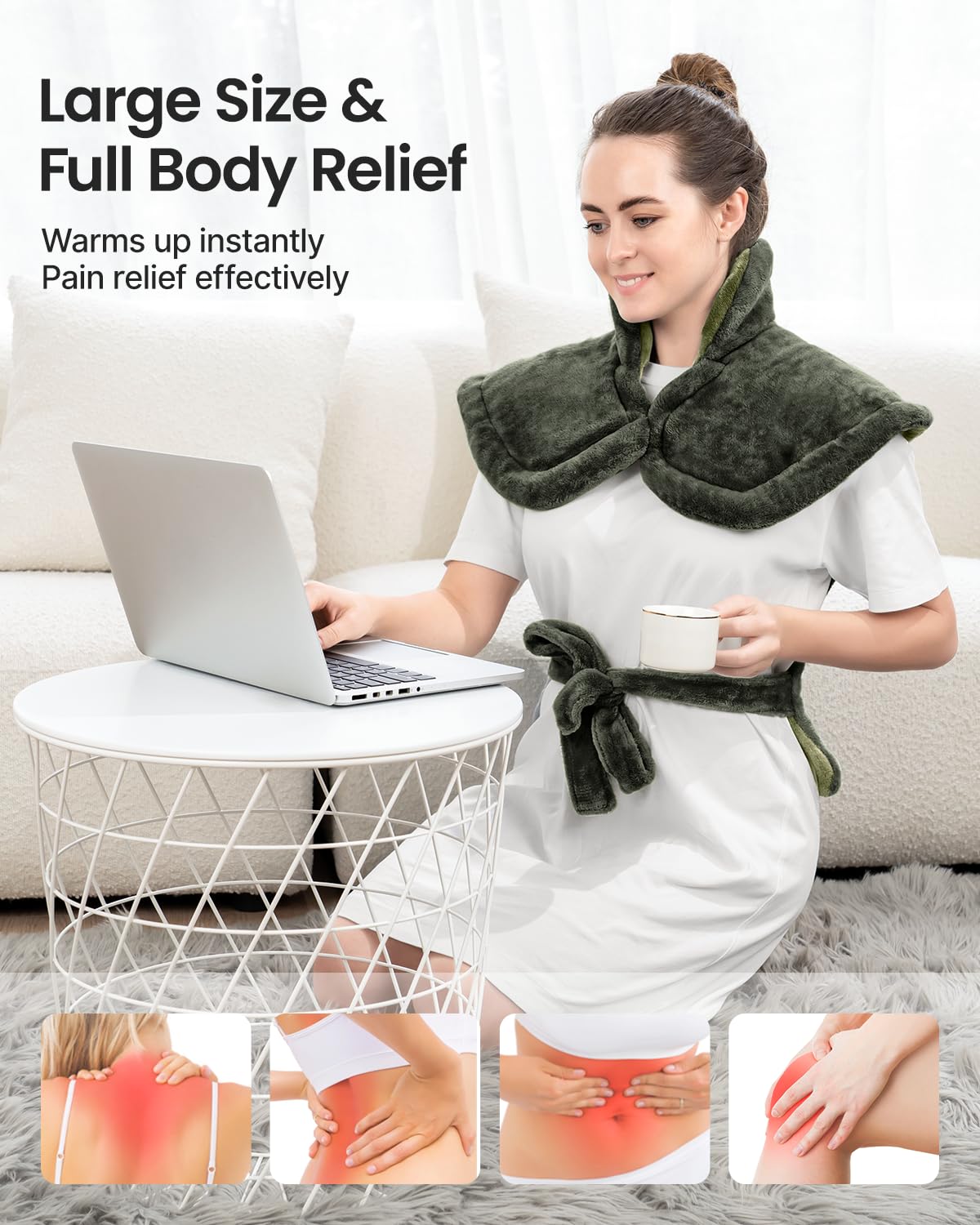 RENPHO Valentines Day & Birthday Gifts for Her Him Women Men, Heating Pad for Back Pain & Period Cramps,FSA Eligible, Weighted Heat Pad for Neck and Shoulders, 24"x33", ETL Certified, Green