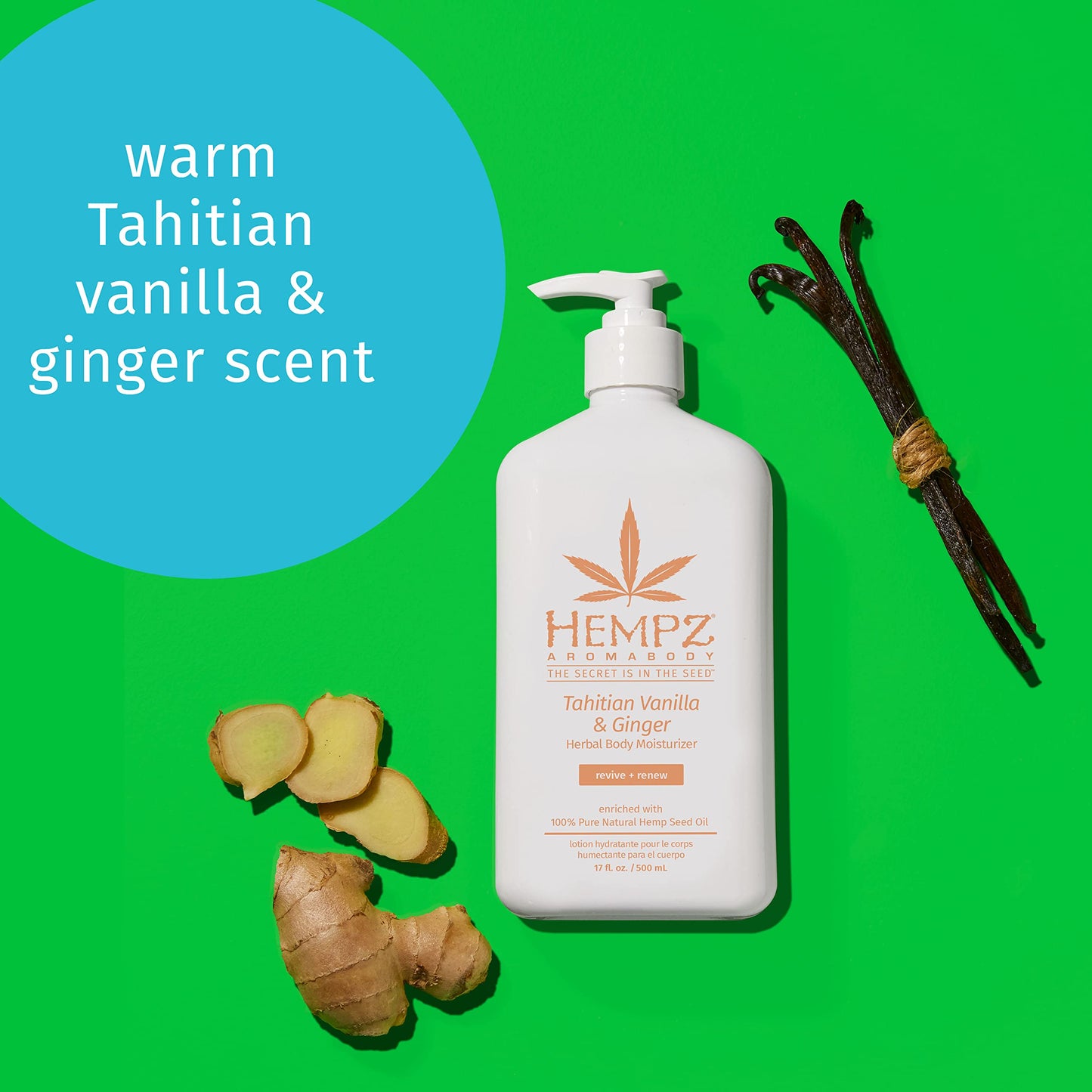 HEMPZ Body Lotion - Vanilla & Ginger Daily Moisturizing Cream, Shea Butter Hand and Body Moisturizer - Hemp Lotion - Skin Care P