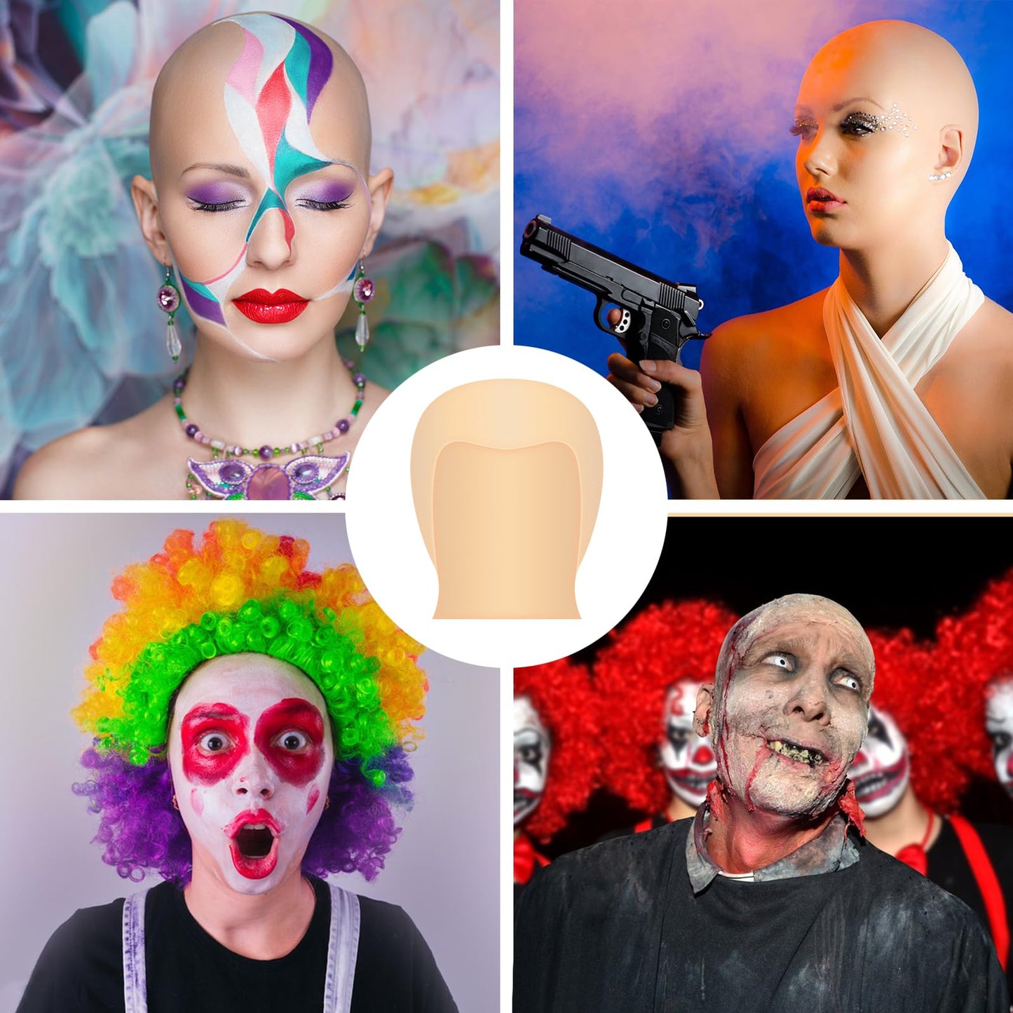 Bouiexye Bald Cap Halloween, 2Pcs Nylon Wig Caps 2Pcs Latex Makeup Bald Cap for Adults Women Men Costume Accessory for Theme Halloween Party Cosplay