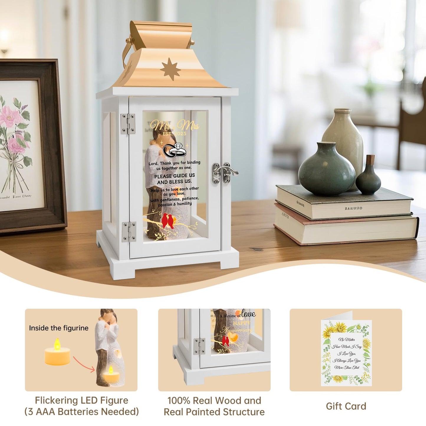 Wedding Gifts for Couples, Mr and Mrs Gifts, Mr & Mrs Est. 2025 Figurine Lantern, Unique Wedding Gifts for Newlyweds - Bridal Shower Gifts for Bride,