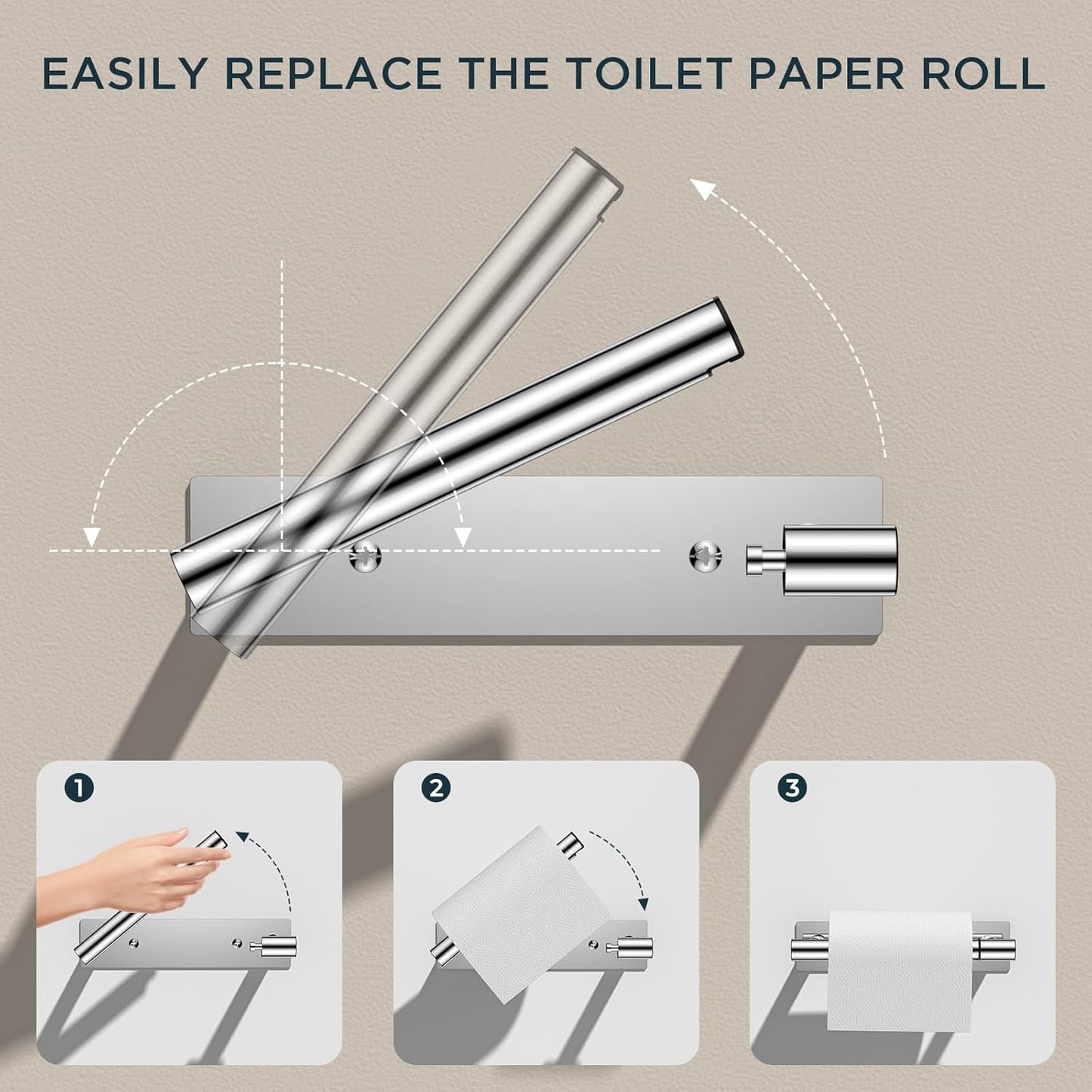 FORIOUS Toilet Paper Holder, Adhesive or Wall Mounted Options, Stainless Steel Rustproof Stick on no Drilling Double Post Pivoting Toilet Tissue Roll Holder Wall Mount for Bathroom, Polished Chrome