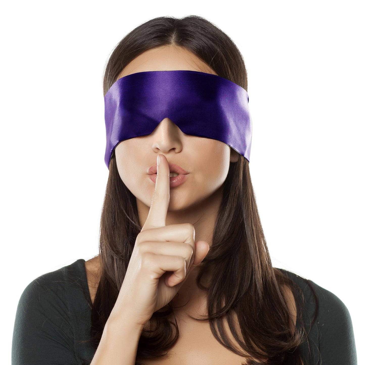 FRESHME Satin Eye Mask - Soft Sleep Mask Adjustable Eye Cover Blindfold for Night Meditation Travel Nap Sleep Eye Mask for Women Men Side Sleeper Valentine's Day Gift Black and Deep Purple 160cm/63in
