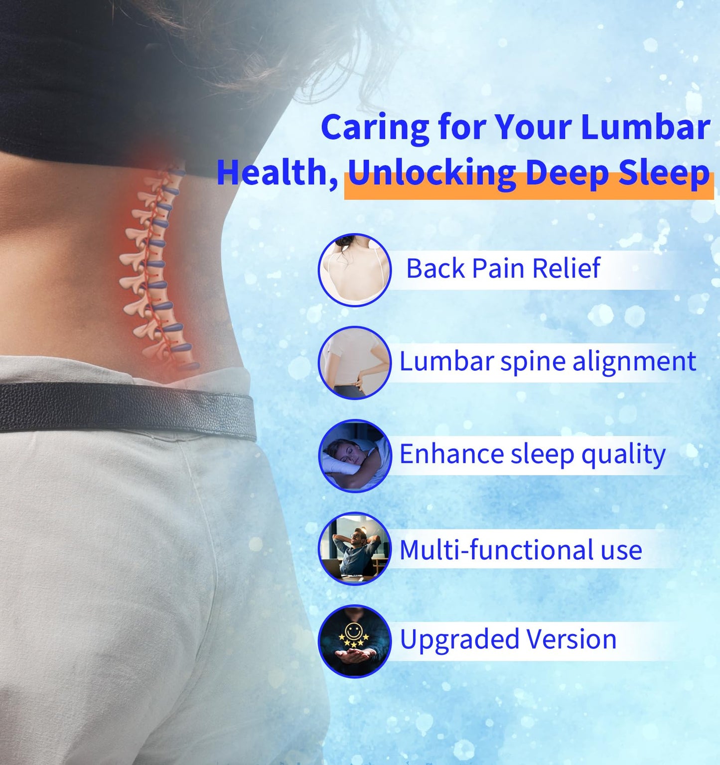 Lumbar Support Pillow for Bed Relief Back Pain: Lower Back Pillow for Sleeping - Memory Foam Waist Pillow - Cooling Back Bolster Pillow for Side, Back&Stomach Sleepers - Bed Rest Pillow for Car, Sofa