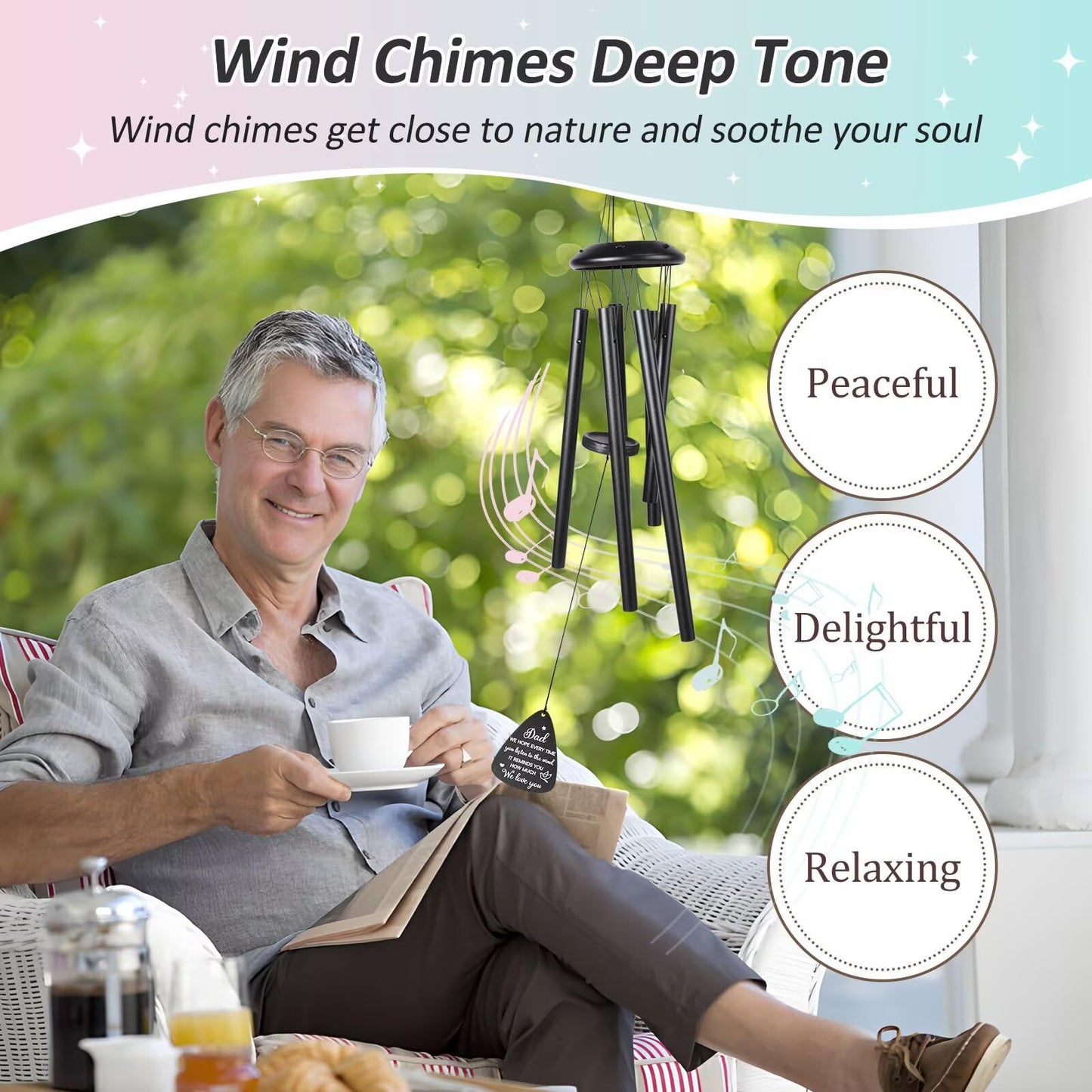 Gifts for Dad, 25'' Dad Wind Chimes, Dads Birthday Gift from Daughter Son, Present for Father, Husband, Men, Dad Gift Ideas Wind Chimes for Christmas Thanksgiving, Black