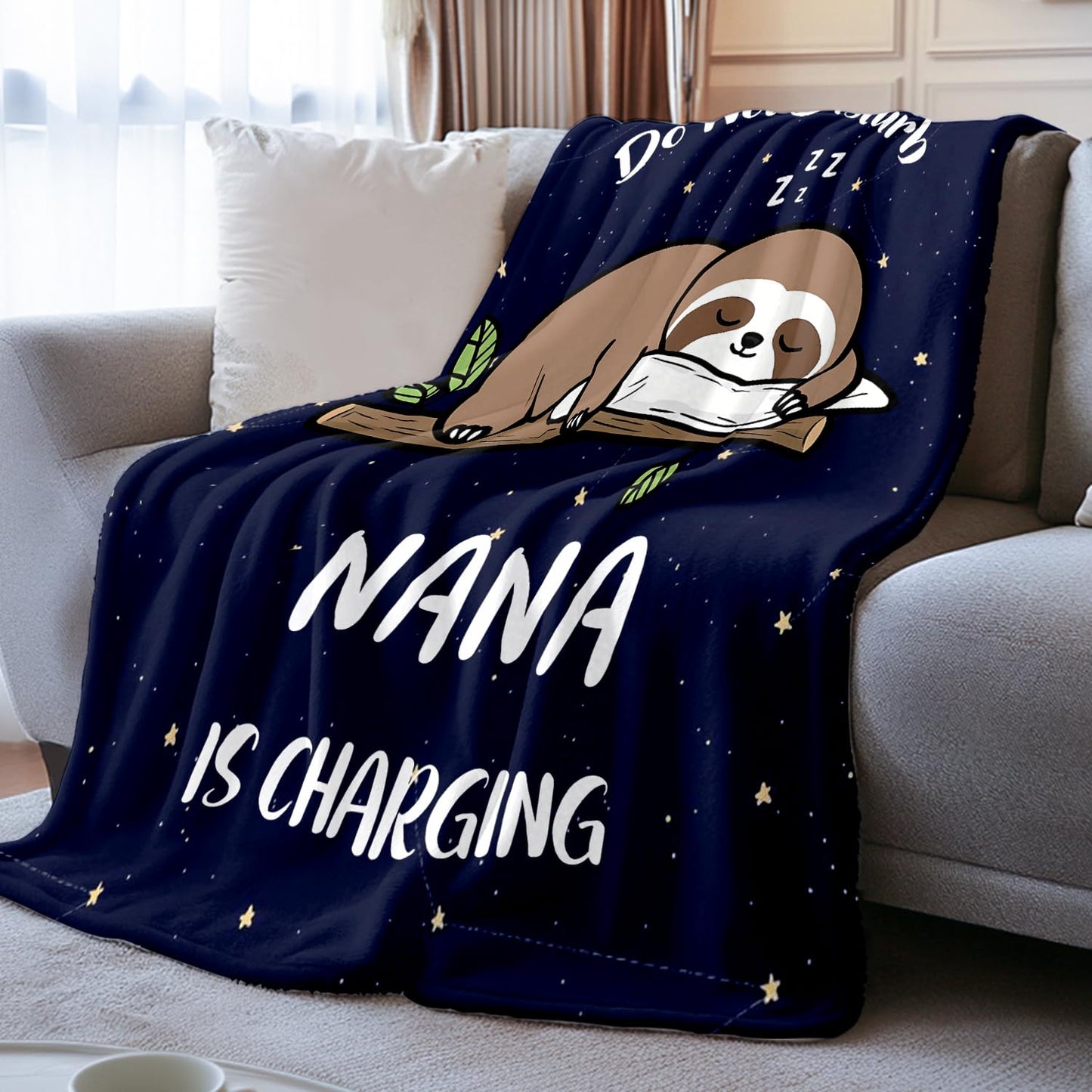Nana Birthday Gifts, Grandma Gifts for Mothers Day Christmas from Grandkids, Nana is Charging Sloth Blanket 50"X60"