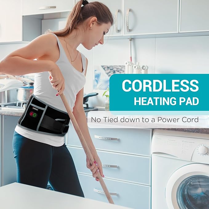 Comfytemp Cordless Heating Pad with Massager for Back, Portable Lower Back Massager FSA Eligible HSA Rechargeable Wireless Electric, Valentines Day Gifts for Her, Women Men Mom Dad, 3 Heat, 30mins Off