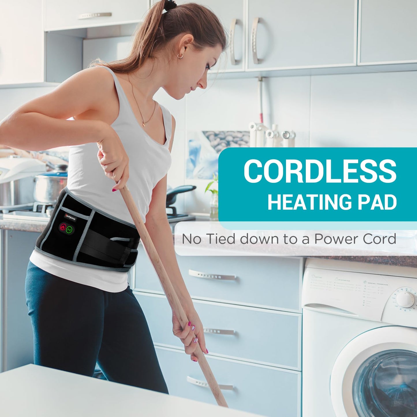 Comfytemp Cordless Heating Pad with Massager for Back, Portable Lower Back Massager FSA Eligible HSA Rechargeable Wireless Electric, Valentines Day Gifts for Her, Women Men Mom Dad, 3 Heat, 30mins Off