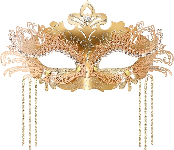 Coddsmz Women Masquerade Mask with Rhinestone Chains Venetian Mask Mardi Gras Decoration for Carnival Party Costume Masks