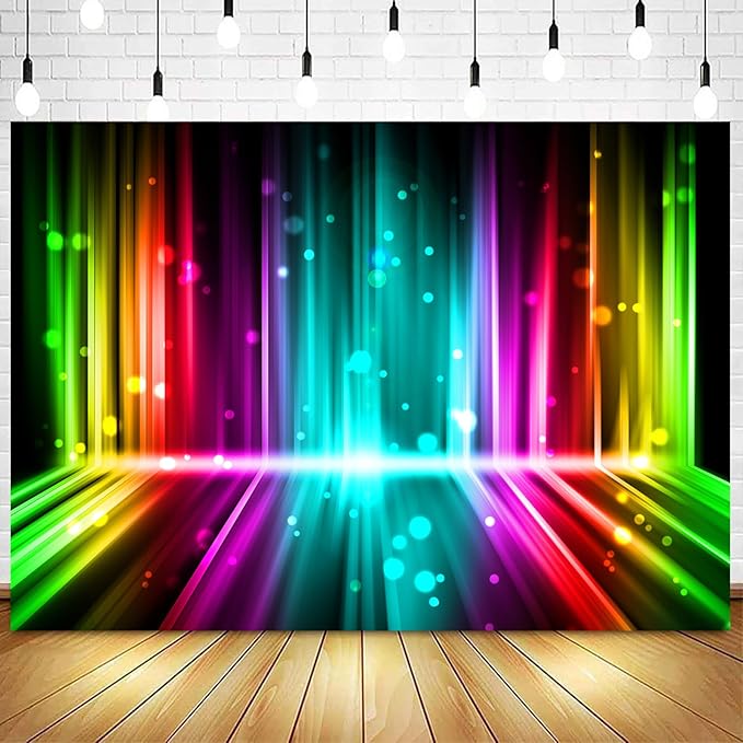 Withu Colorful Neon Lights Glow Party Backdrop Crazy Music Disco Dance Hip Hop Prom Birthday Party Supplies Banner Let's G...