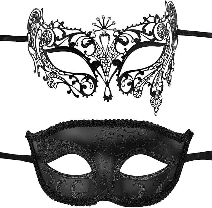 KEFAN 2 Pack Couple's Venetian Masks Set Masquerade Ball Mask Carnival Mardi Gras Prom Mask