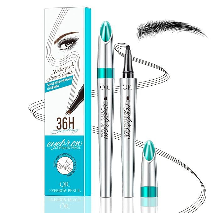 Microblading Eyebrow Pencil, Eyebrow Pen, Faux Brow Filling with 4-Fork-Tip Create Natural Hair-Like Brows Last All Day Makeup Brow Stylist Definer Waterproof (black)